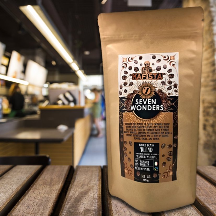 Zrnková Káva "Seven Wonders" - Espresso Směs 70% Arabica, 30% Robusta, Fairtrade – foto 3