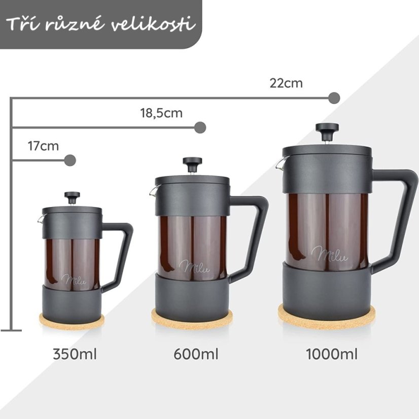 French Press Milu 350 ml – elegantný kávovar s príslušenstvom na prípravu kávy aj čaju