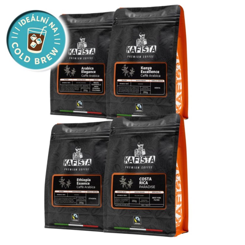 Filtr pack 4x250g - Zrnková káva, Praženo v Itálii, Fiartrade, SCA (nejlepší na filtrovanou kávu)