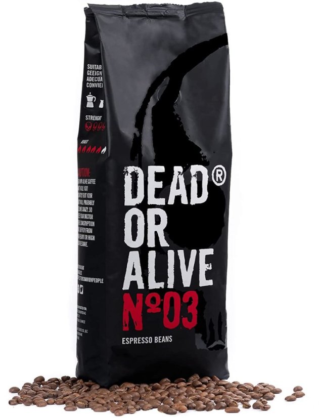 Zrnková káva DEAD OR ALIVE 1000G velmi silná Italská káva pro plně automatické kávovary 534 mg kofeinu – foto 2