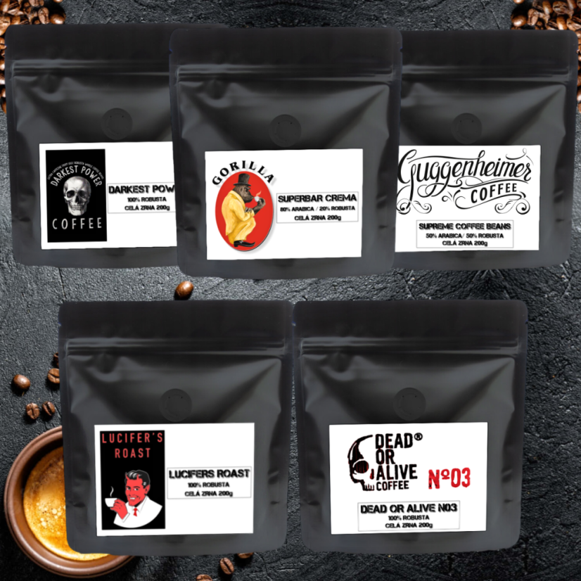 Exluzivní degustační balíček kávy včetně nejsilnější kávy na světě 1000g (5x 200g)