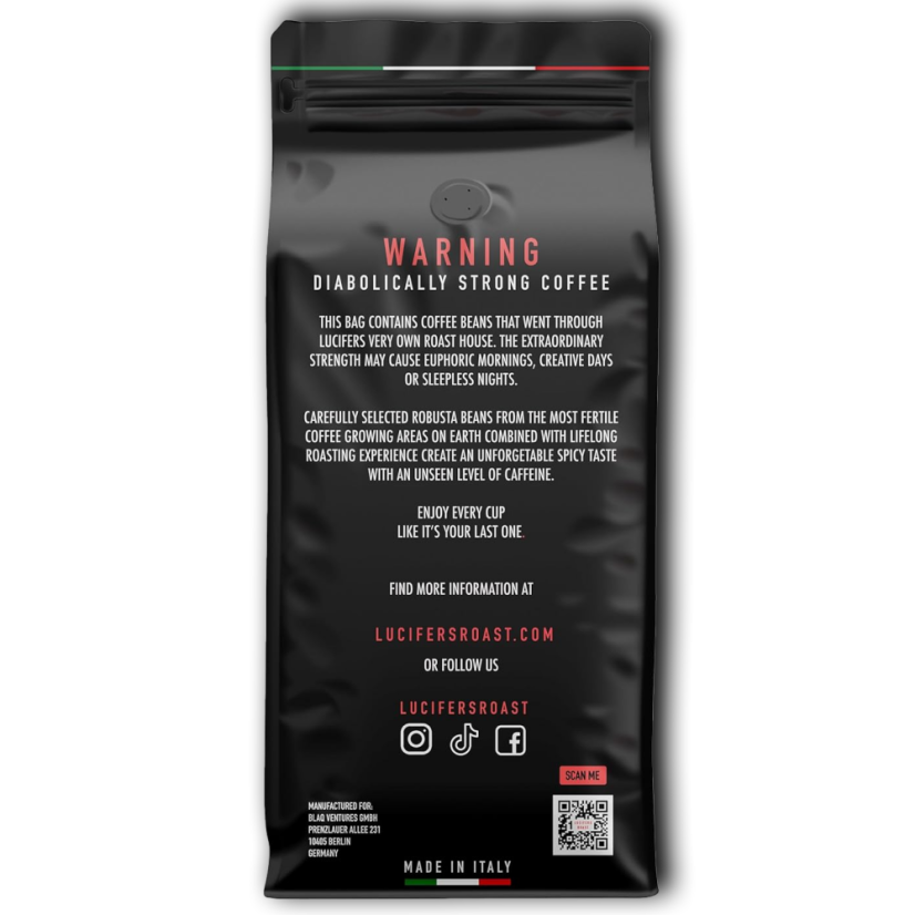 Zrnková káva LUCIFERS ROAST velmi silná káva s nízkou kyselostí 1000g, 100% Robusta – foto 3