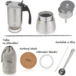 Moka konvička na všechny typy vařičů včetně indukce - nerezová ocel - na 6 šálků(300ml) - černé madlo – foto 2