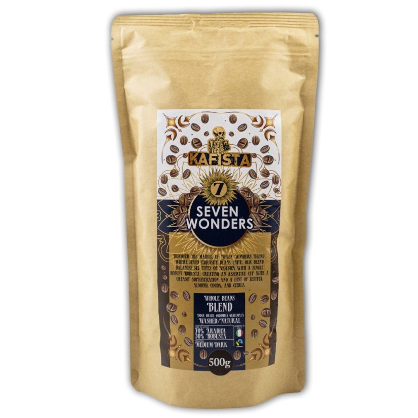 Zrnková Káva "Seven Wonders" - Espresso Směs 70% Arabica, 30% Robusta, Fairtrade – foto 5