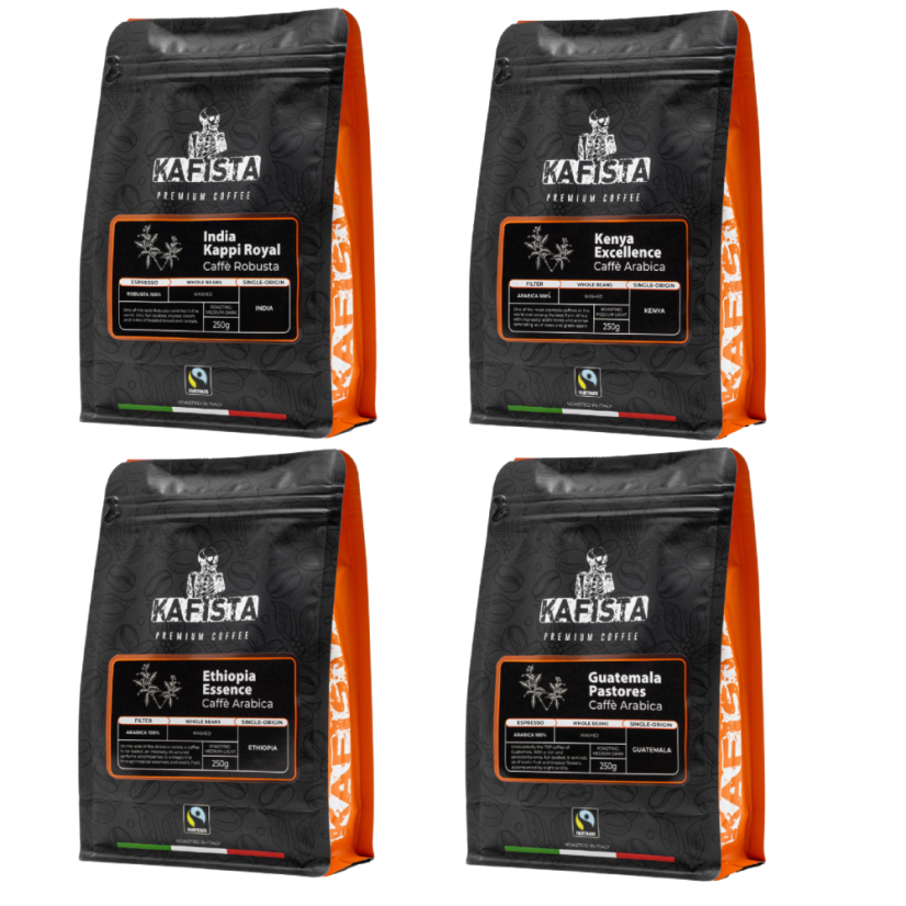 Balíček 4x250g - Single origin kávy pražené v Itálii, zrnková káva Fiartrade – foto 2