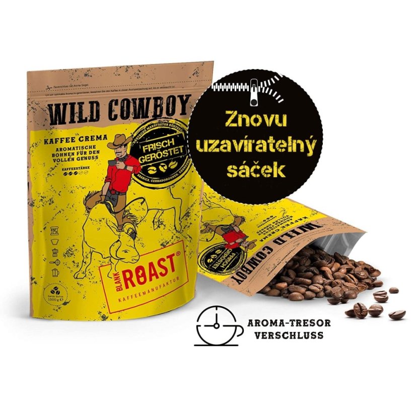 Zrnková káva Wild Cowboy Crema 200g - Jemně pražená káva s hickory dřevem Arabica 100% (degustační balení) – foto 4