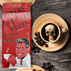 Zrnková káva LUCIFERS ROAST XTREME(ještě silnější) velmi silná káva s nízkou kyselostí 500g, 100% Robusta – foto 2