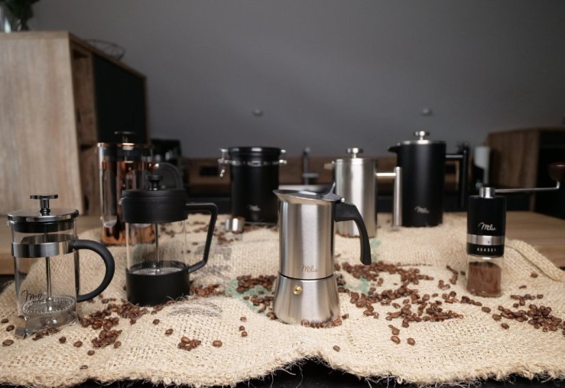 Moka konvička na všechny typy vařičů včetně indukce - nerezová ocel - na 4 šálky(200ml) - černé madlo – foto 5