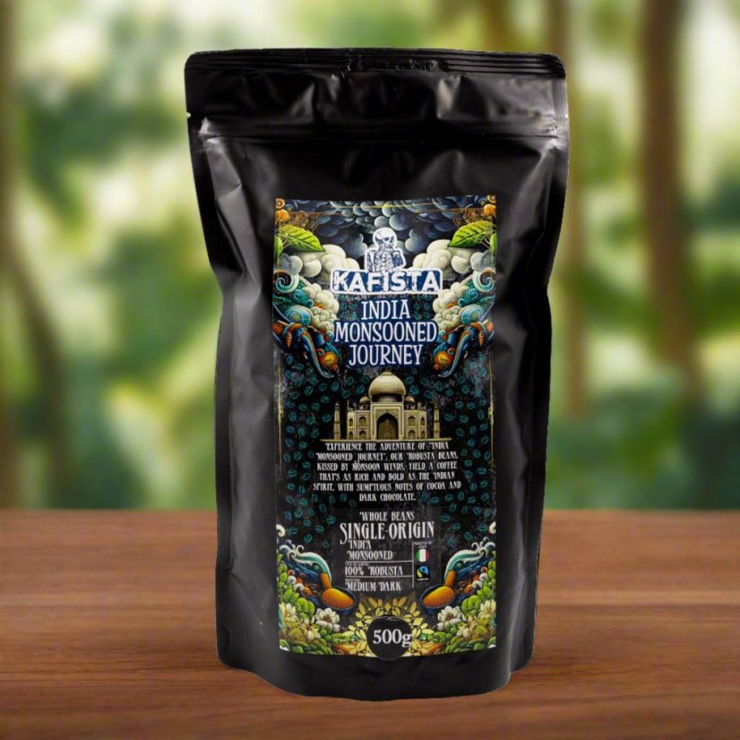 Zrnková káva "India Monsooned Journey" - zpracování monzunováním - 100% Robusta - Fairtrade - vhodné na espresso a plně automatické kávovary – foto 3