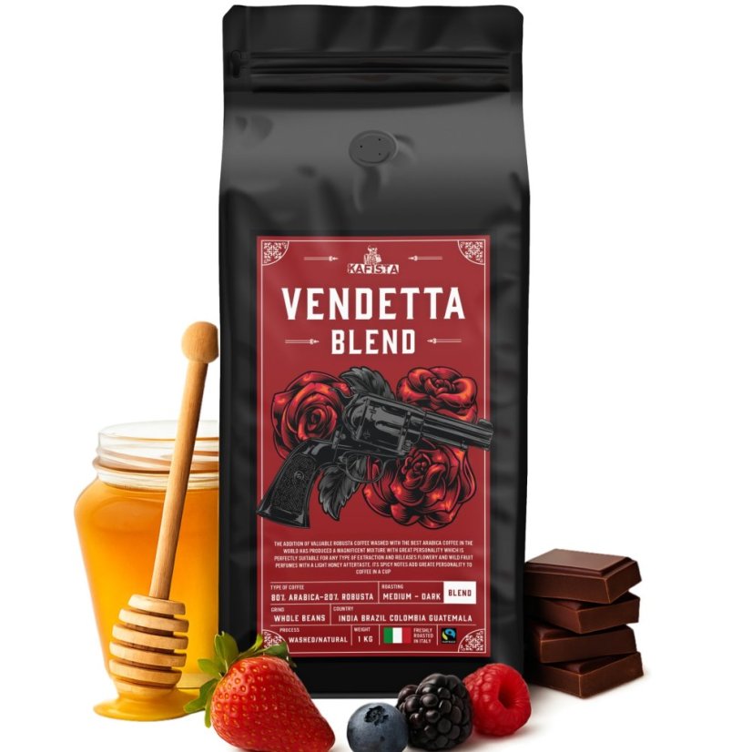 "Vendetta Blend" 1 kg | Espresso směs Arabika 80 % a Robusta 20 % - zrnková káva pražená na espresso