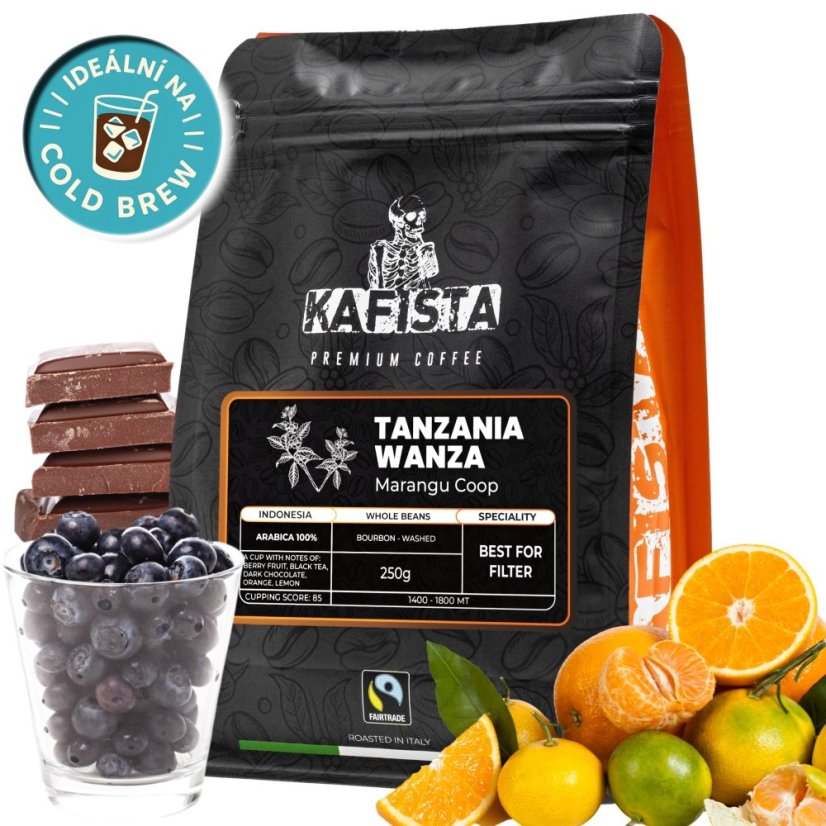 Výběrová káva "Tanzania Wanza" - 100% Arabica - Zrnková Káva, Pražená v Itálii - ideální na filtr - Množství: 500g (2x250g)