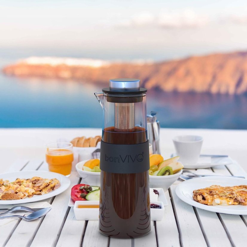 Cold Brew láhev pro přípravu studené kávy – 1 litr, skleněná karafa s nerezovým permanentním filtrem – foto 2