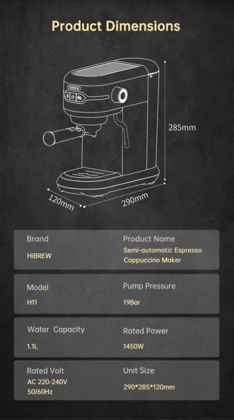 HiBREW H11 – Pákový kávovar s napěňovačem mléka