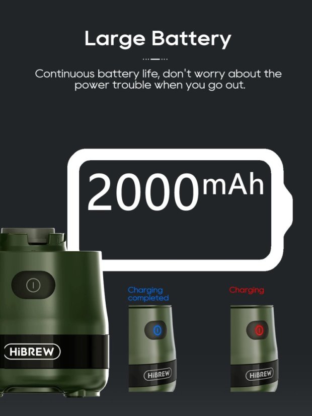 Přenosný elektrický mlýnek na kávu HiBREW 3v1 2000mAh G2