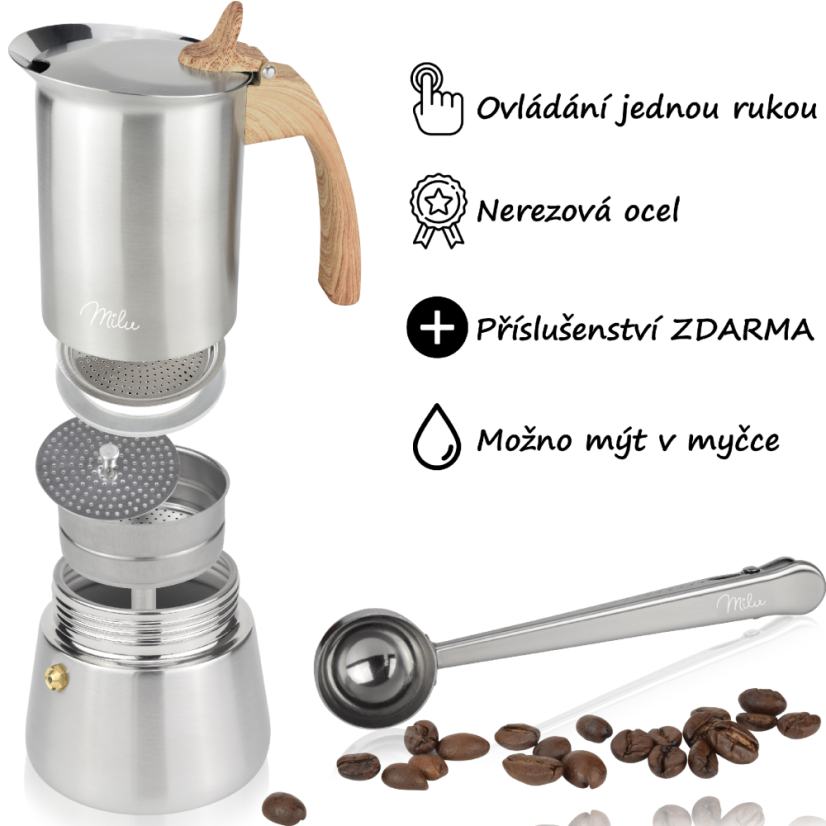 Moka konvička na všechny typy vařičů včetně indukce - nerezová ocel - na 9 šálků(450ml) – foto 3