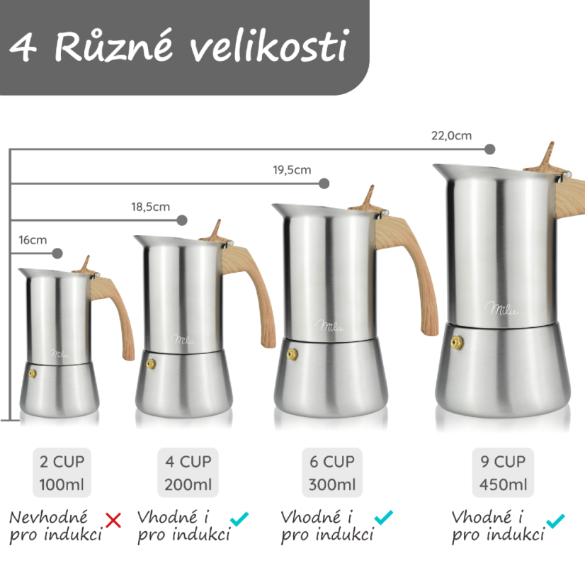 Moka konvička na všechny typy vařičů včetně indukce - nerezová ocel - na 9 šálků(450ml) – foto 6