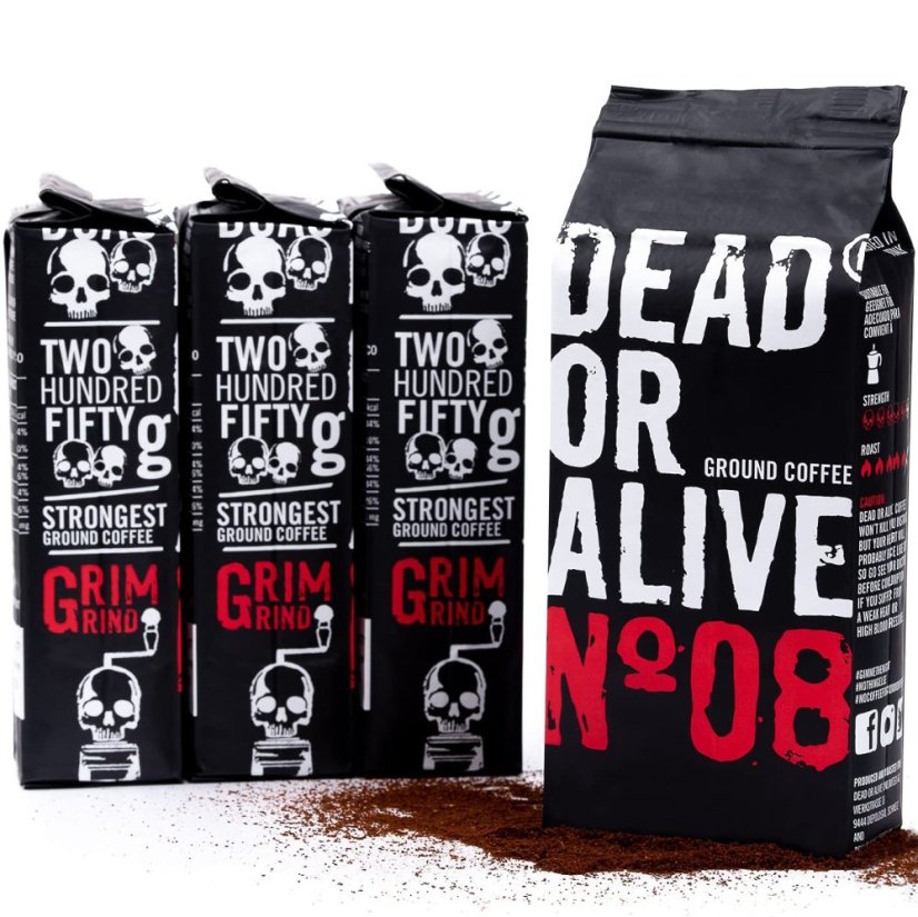 Mletá káva DEAD OR ALIVE 1000g - vysoký obsah kofeinu a krémová chuť - Italská káva
