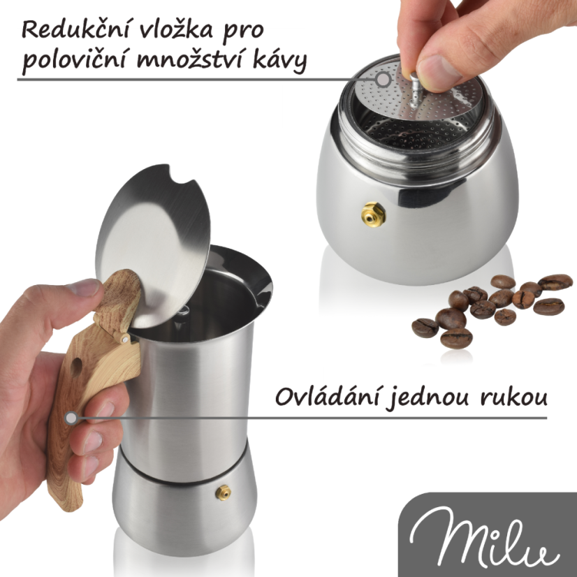 Moka konvička na všechny typy vařičů včetně indukce - nerezová ocel - na 9 šálků(450ml) – foto 5