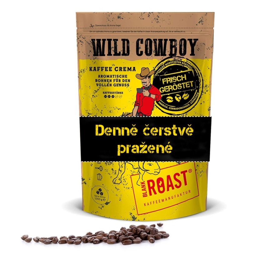 Zrnková káva Wild Cowboy Crema 200g - Jemně pražená káva s hickory dřevem Arabica 100% (degustační balení) – foto 2