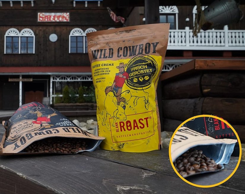 Zrnková káva Wild Cowboy Crema 200g - Jemně pražená káva s hickory dřevem Arabica 100% (degustační balení) – foto 5