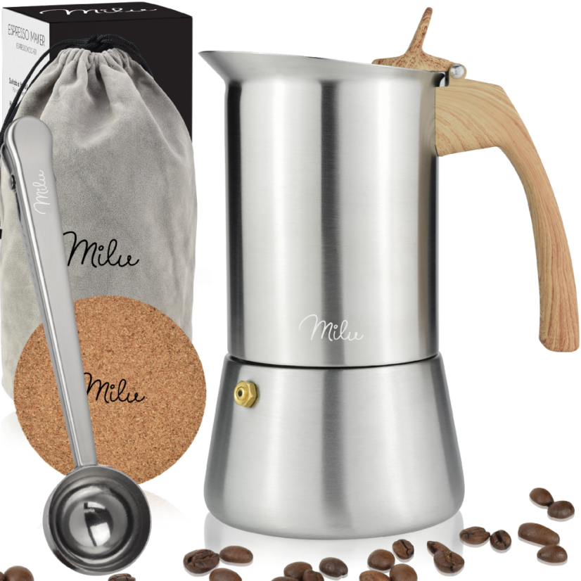 Moka konvička na všechny typy vařičů včetně indukce - nerezová ocel - na 6 šálků(300ml)